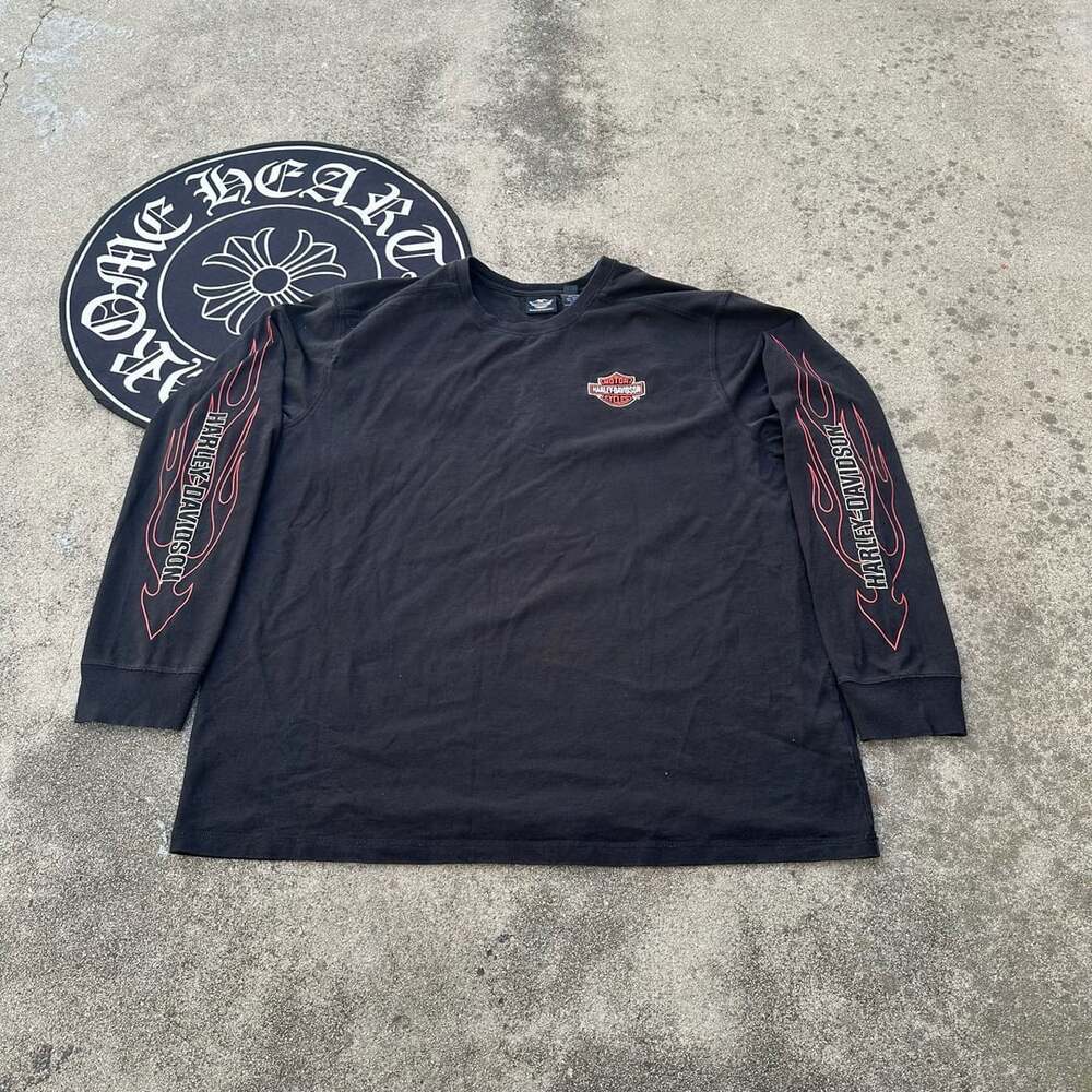 Y2K Harley-Davidson Long Sleeve Flame Shirt 3XL Black